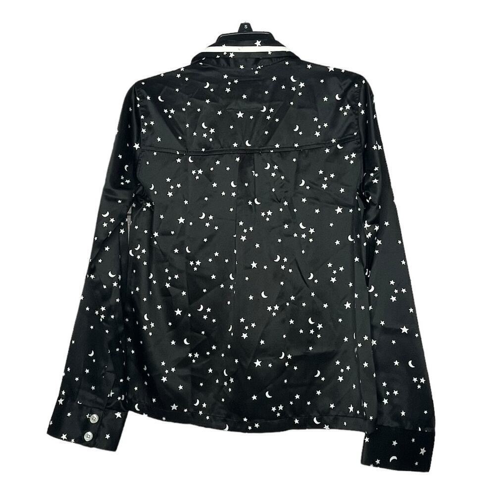 Abercrombie & Fitch Black Star Satin Button Down Pajama Top Size Small New - Picture 2 of 8